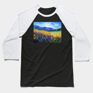 Blooming field near the mountains Baseball T-Shirt